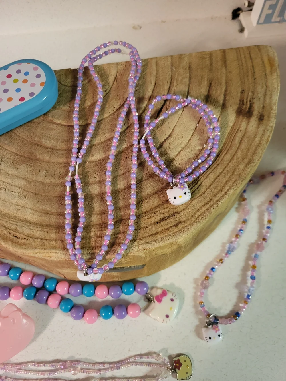 Hello Kitty Pink and Purple Kids Necklace & Bracelet Set